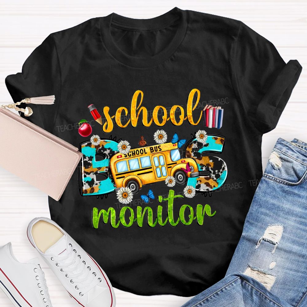 School Bus Monitor Cow Print Western T-shirt