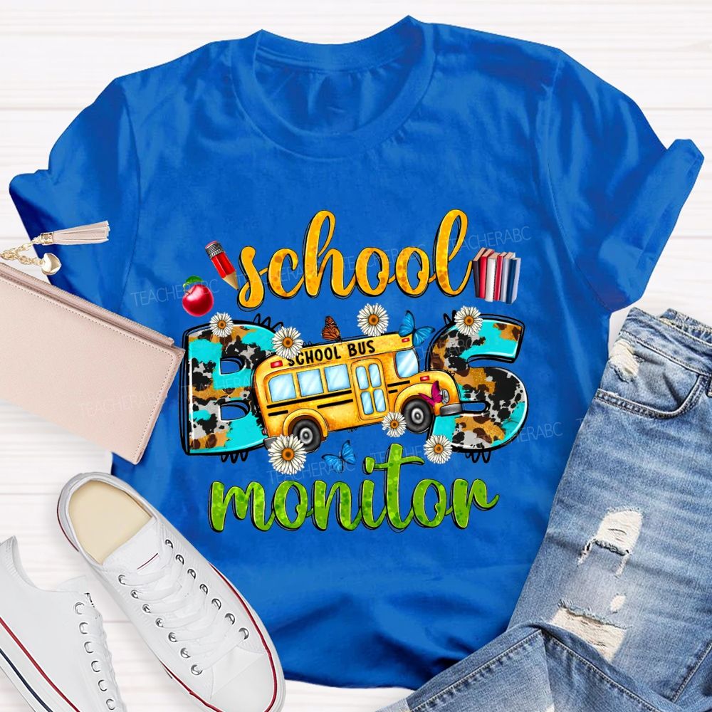 School Bus Monitor Cow Print Western T-shirt