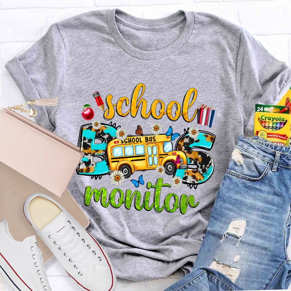 School Bus Monitor Cow Print Western T-shirt