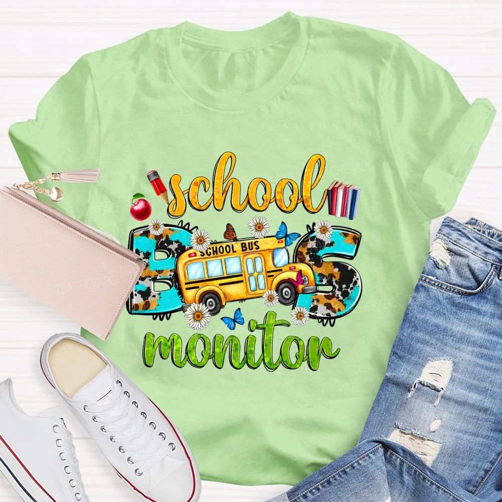 School Bus Monitor Cow Print Western T-shirt