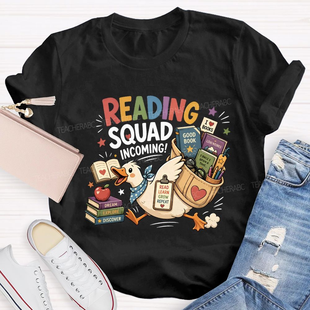 Reading Squad Incoming Duck Book Lover Teacher T-shirt