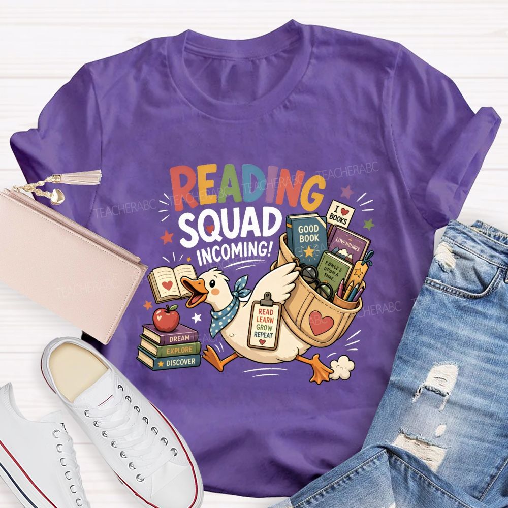 Reading Squad Incoming Duck Book Lover Teacher T-shirt