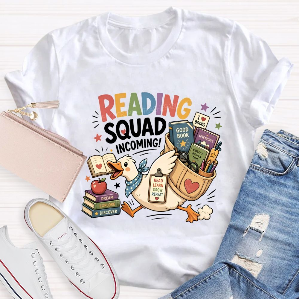 Reading Squad Incoming Duck Book Lover Teacher T-shirt