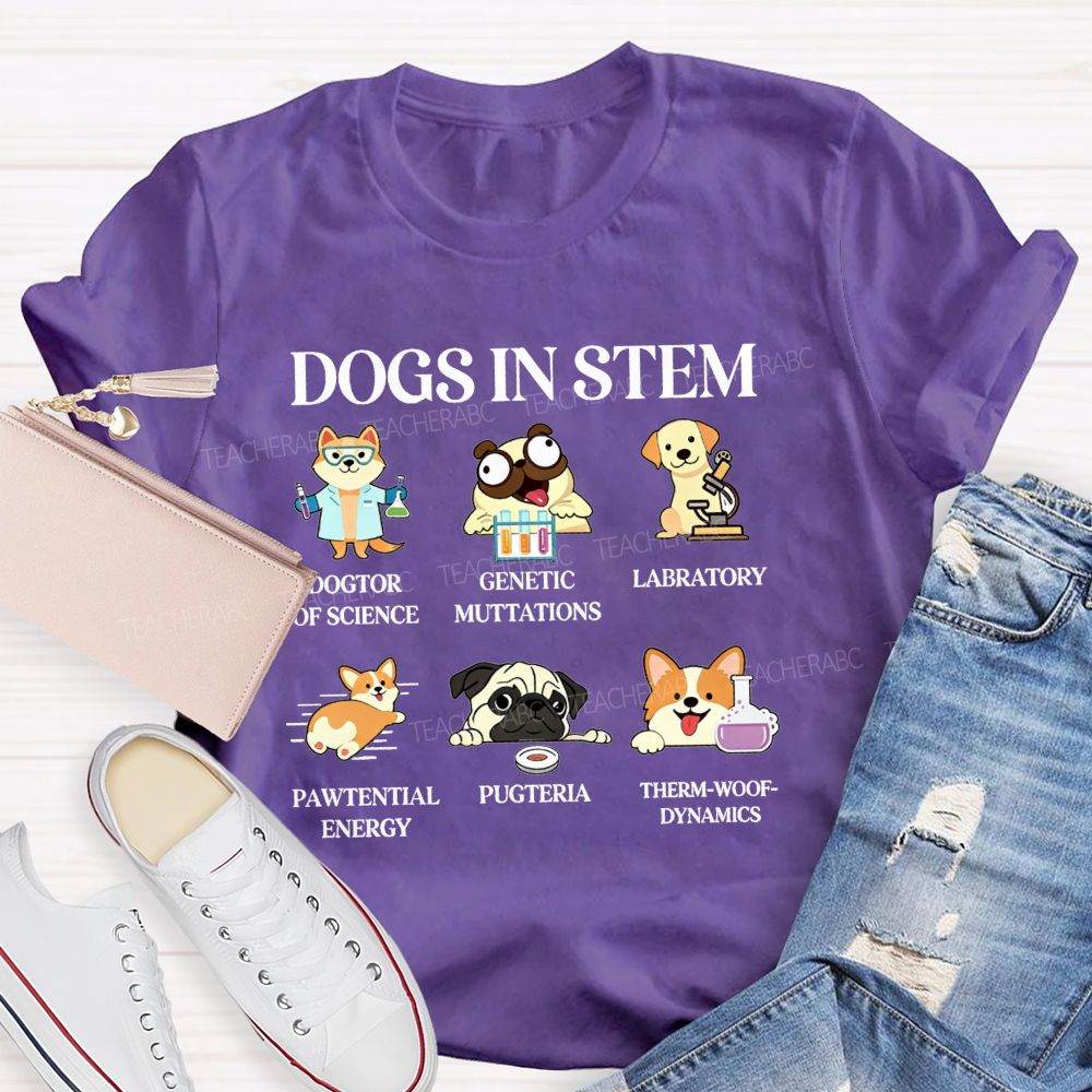 Dogs In Stem Genetic Mutations Laboratory Pawtential Energy Pugteria Teacher T-shirt