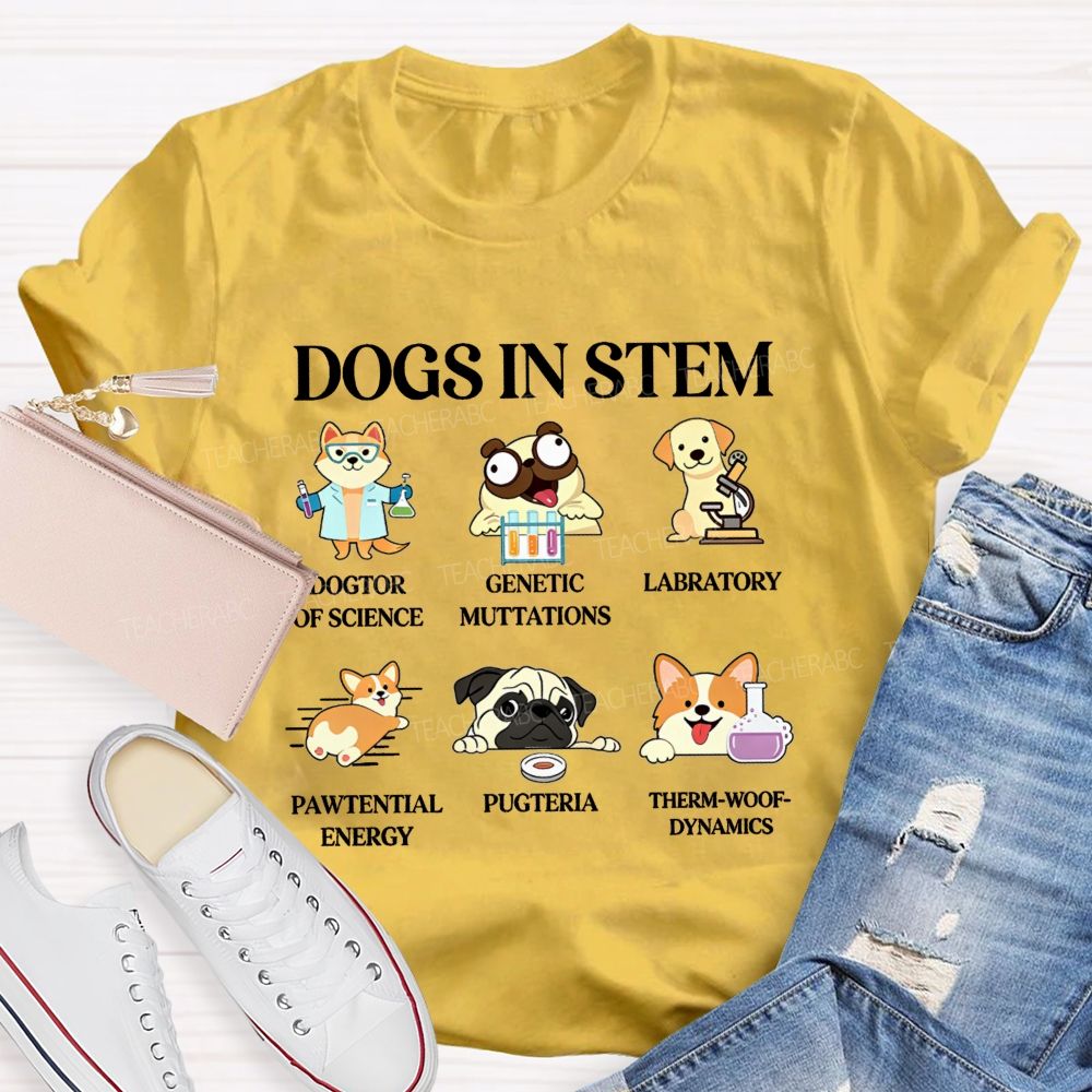 Dogs In Stem Genetic Mutations Laboratory Pawtential Energy Pugteria Teacher T-shirt