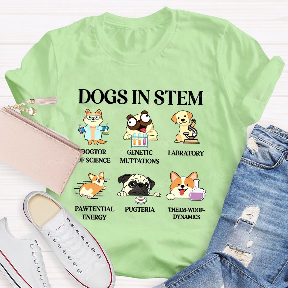 Dogs In Stem Genetic Mutations Laboratory Pawtential Energy Pugteria Teacher T-shirt