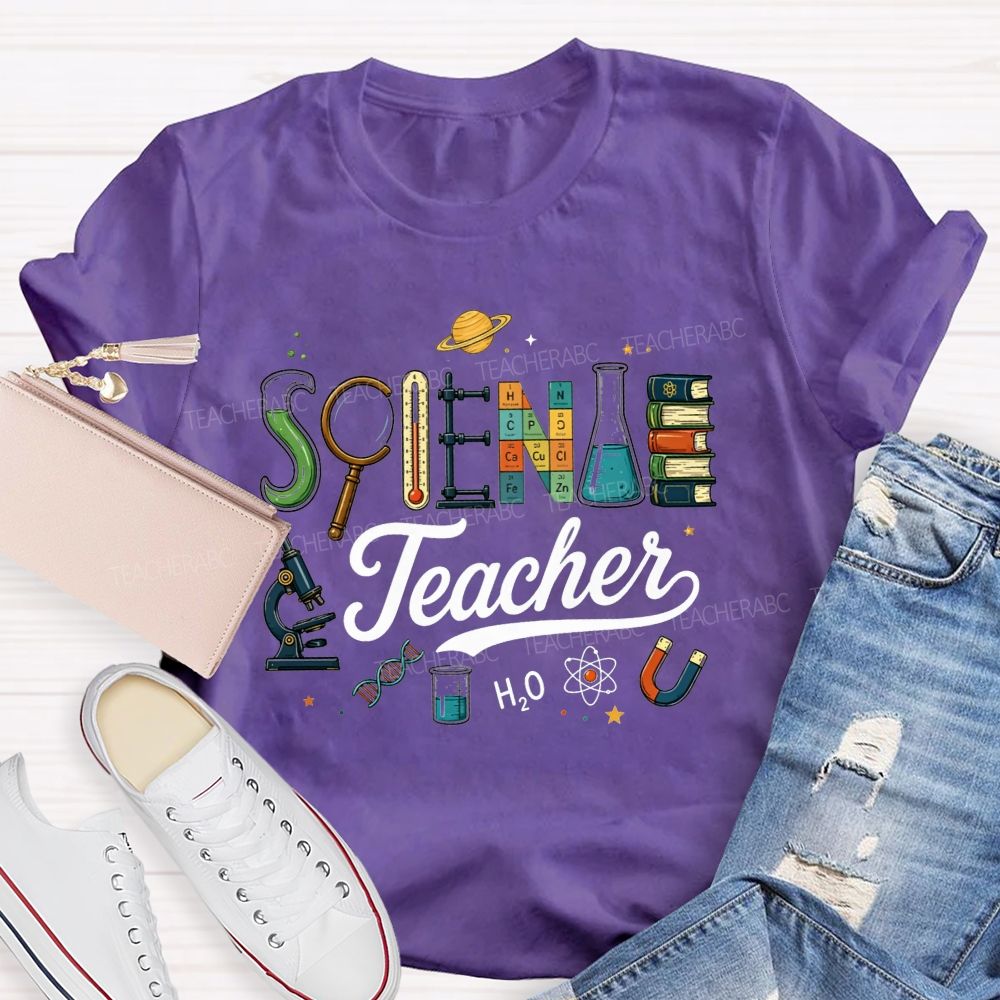 Science Teacher Creative Lab Equipment Letter Teacher T-shirt