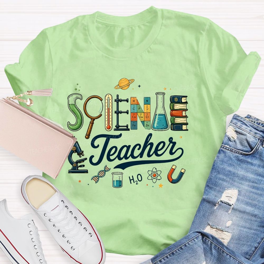 Science Teacher Creative Lab Equipment Letter Teacher T-shirt