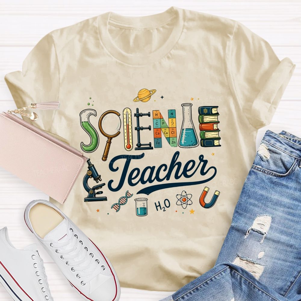 Science Teacher Creative Lab Equipment Letter Teacher T-shirt
