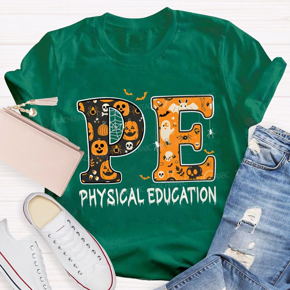 Pe Physical Education Halloween Spooky Pe Teacher T-shirt