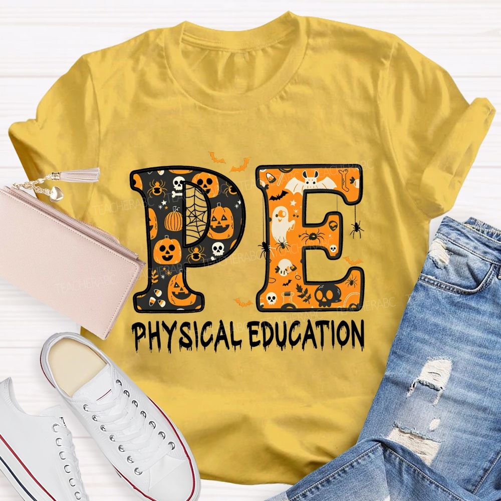 Pe Physical Education Halloween Spooky Pe Teacher T-shirt