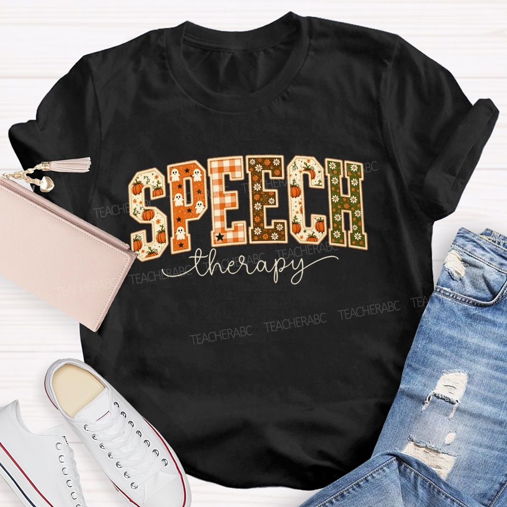 Speech Therapy Growing Voices This Spooky Fall Teacher T-shirt