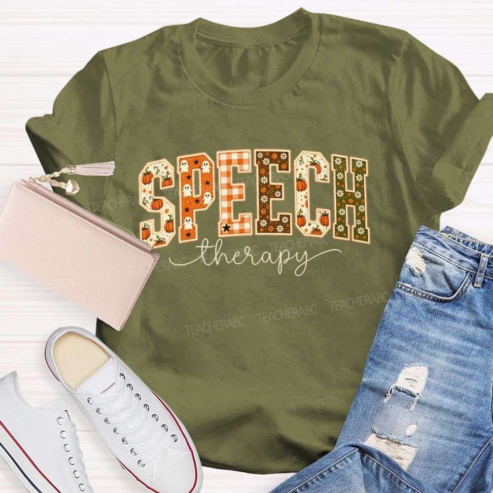 Speech Therapy Growing Voices This Spooky Fall Teacher T-shirt