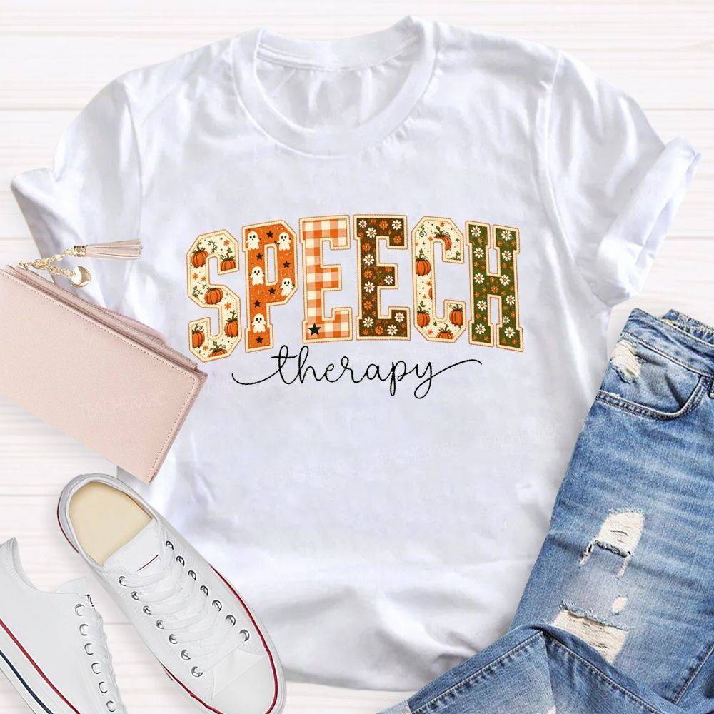 Speech Therapy Growing Voices This Spooky Fall Teacher T-shirt