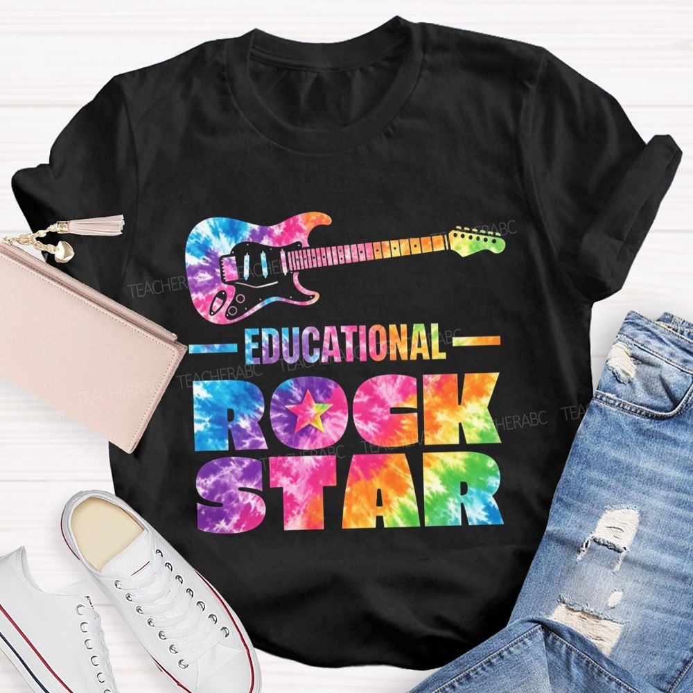 Educational Rock Star Tie Dye Guitar Music Teacher T-shirt