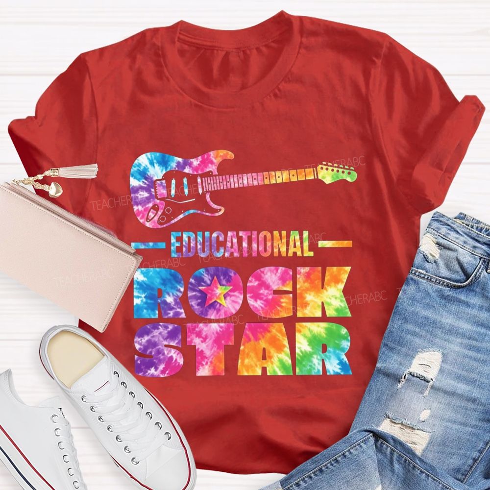 Educational Rock Star Tie Dye Guitar Music Teacher T-shirt