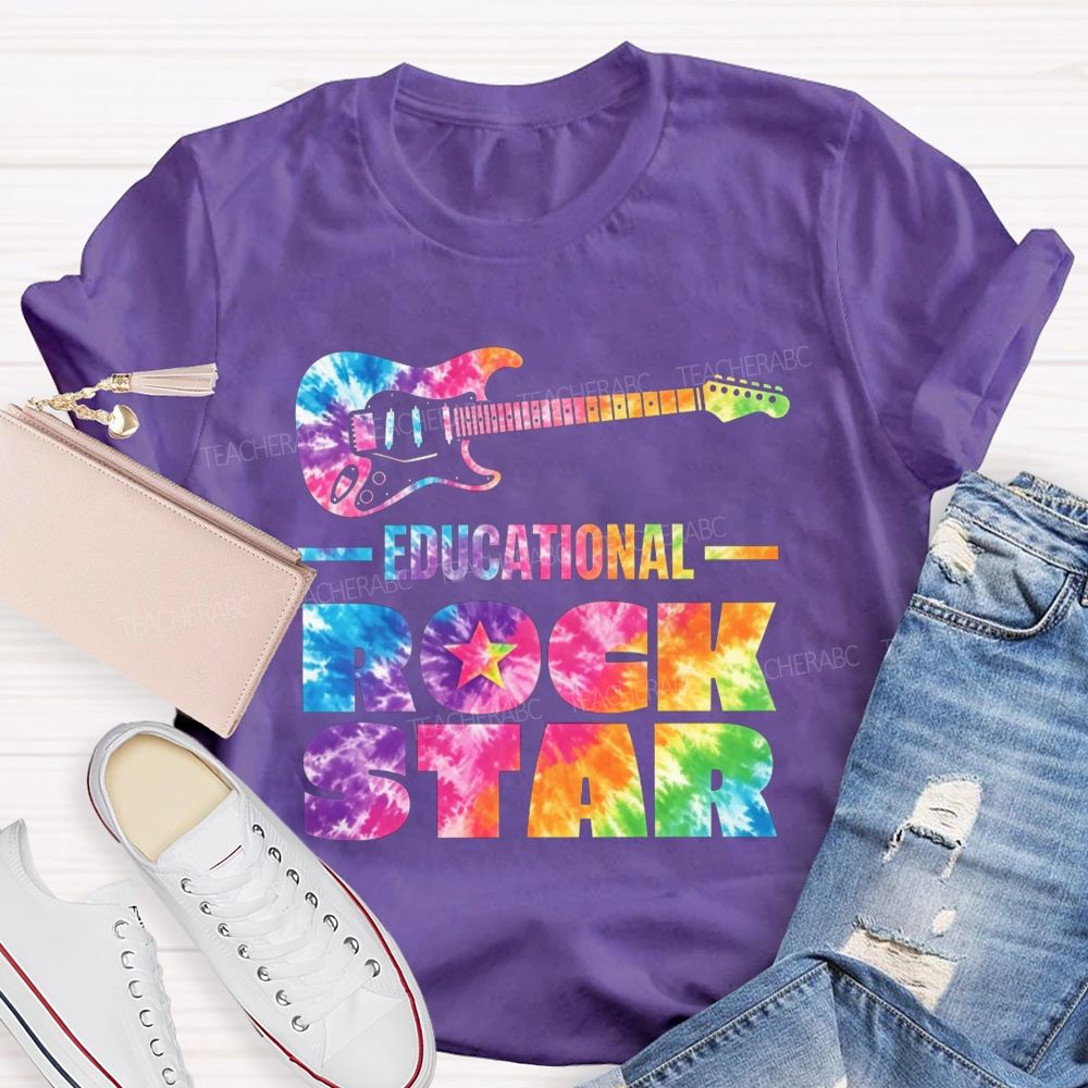 Educational Rock Star Tie Dye Guitar Music Teacher T-shirt