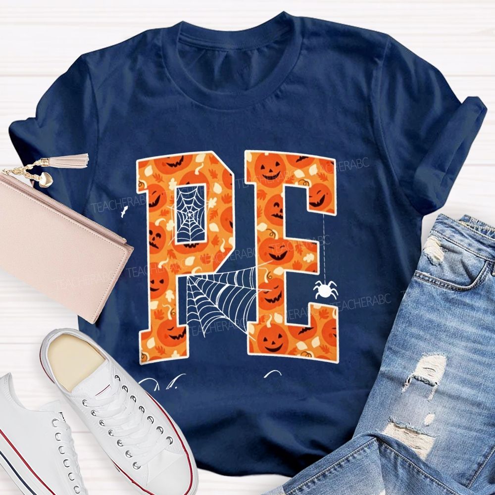 Fall Halloween Pe Teacher Pumpkin Teacher T-shirt