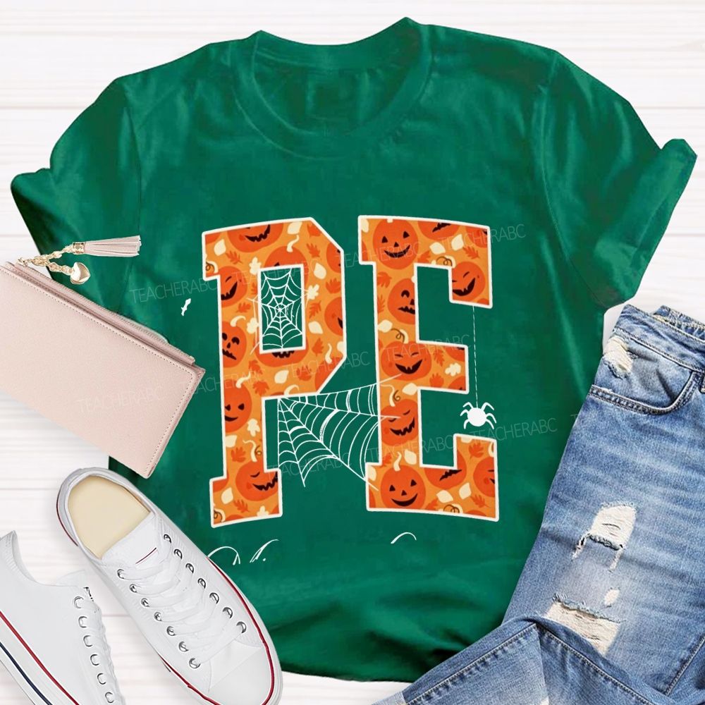 Fall Halloween Pe Teacher Pumpkin Teacher T-shirt