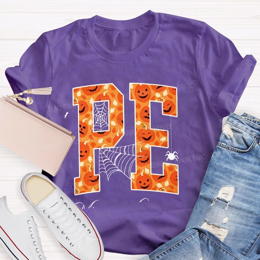 Fall Halloween Pe Teacher Pumpkin Teacher T-shirt