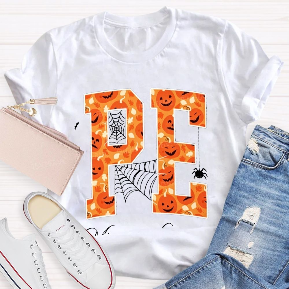 Fall Halloween Pe Teacher Pumpkin Teacher T-shirt