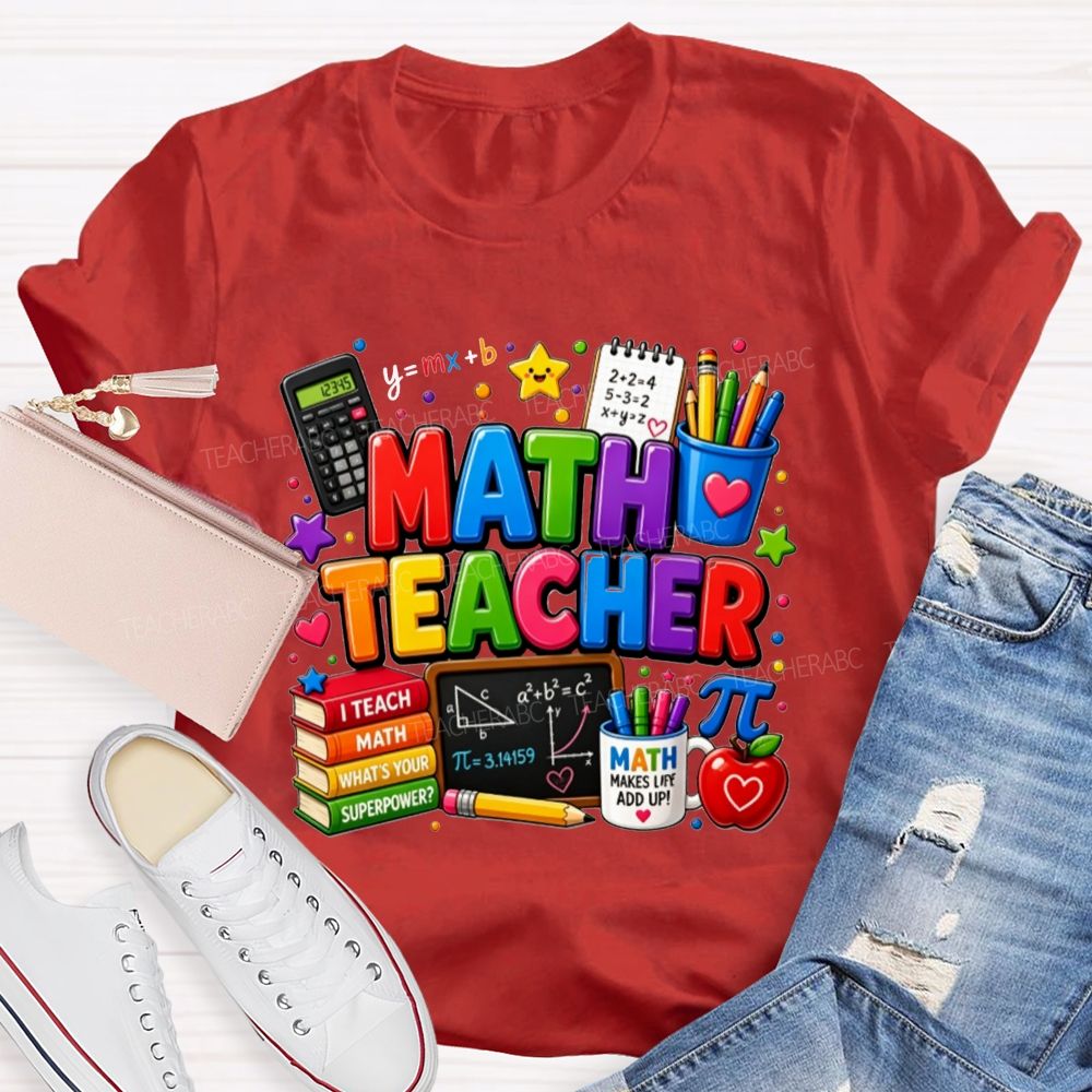 Colorful Math Teacher Superpower Teacher T-shirt