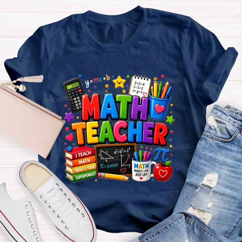 Colorful Math Teacher Superpower Teacher T-shirt