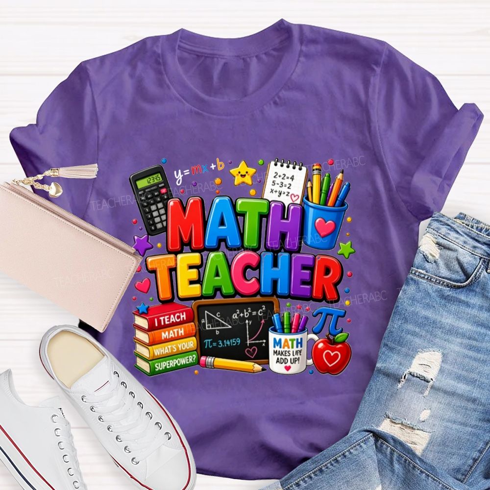Colorful Math Teacher Superpower Teacher T-shirt