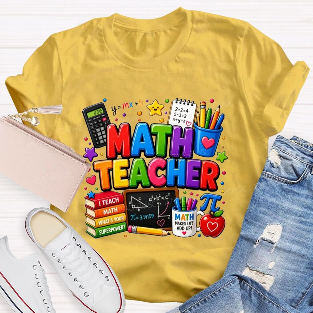 Colorful Math Teacher Superpower Teacher T-shirt