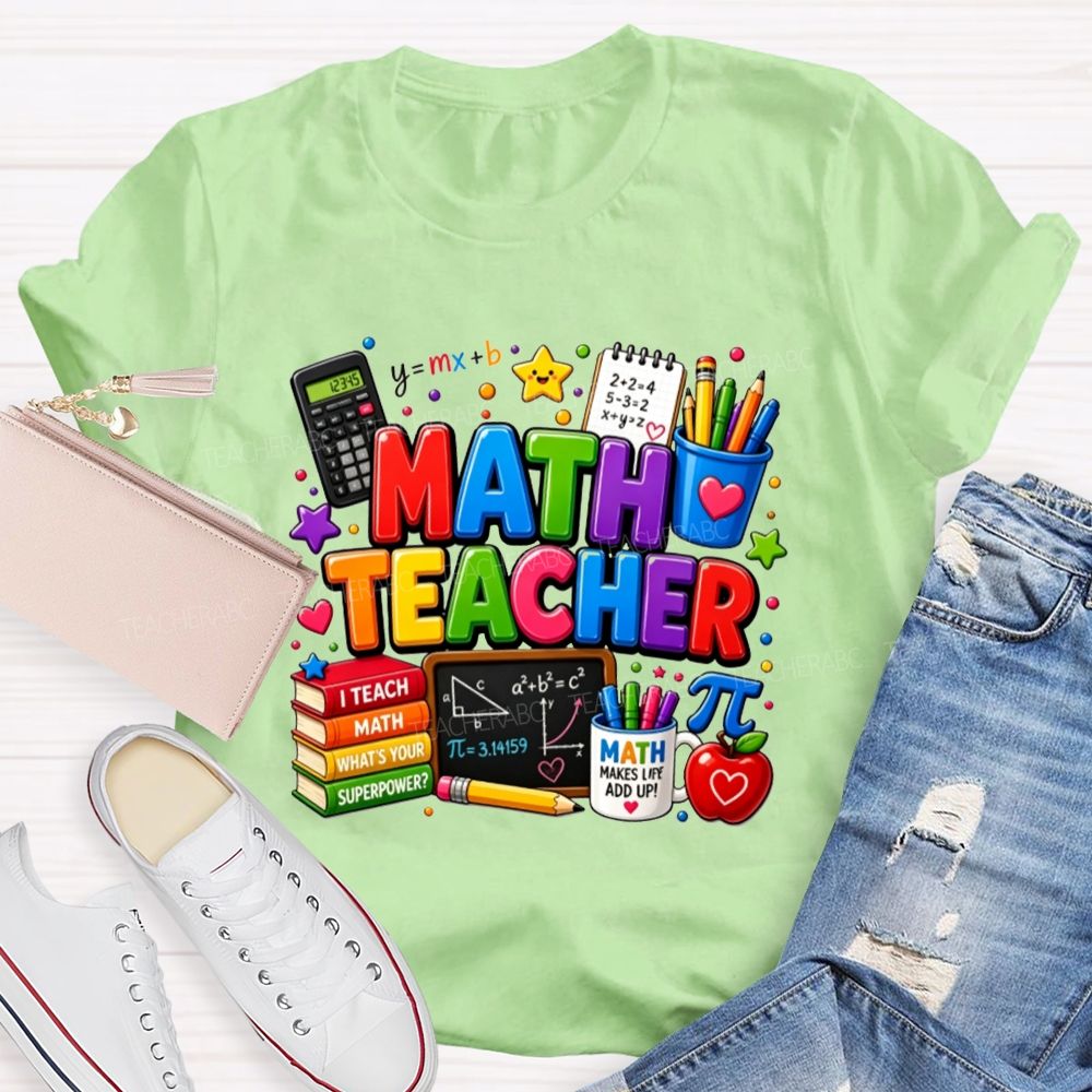 Colorful Math Teacher Superpower Teacher T-shirt
