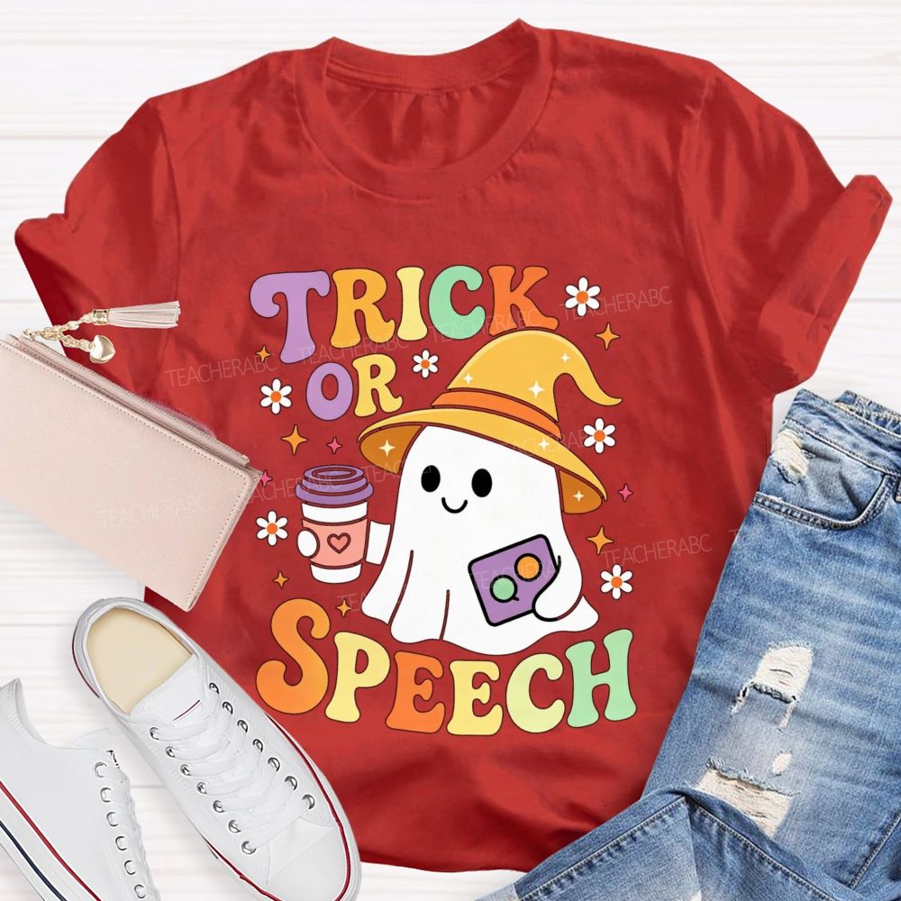 Trick Or Speech Cute Ghost Halloween Teacher T-shirt