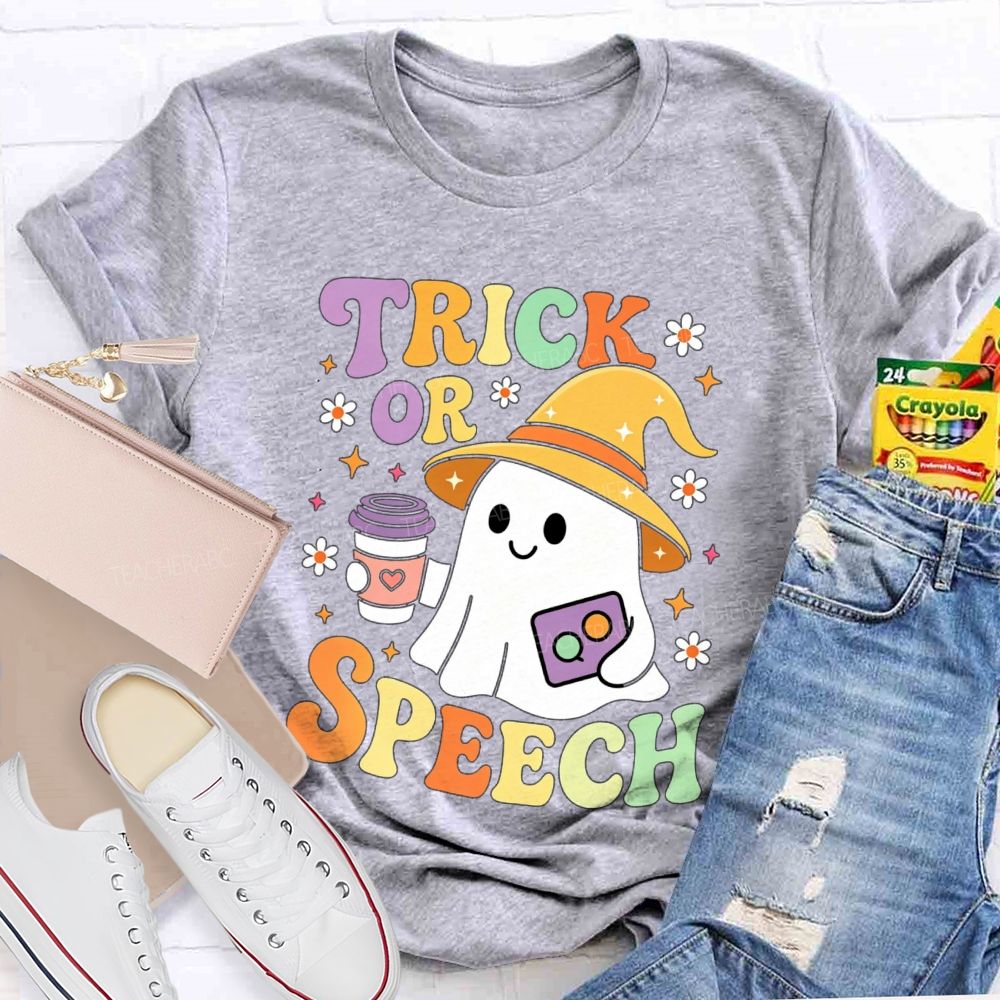 Trick Or Speech Cute Ghost Halloween Teacher T-shirt