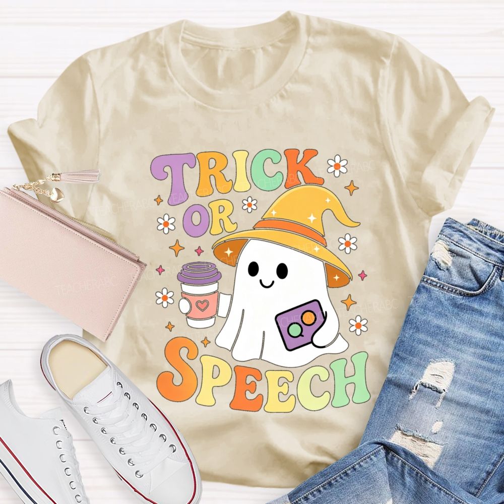 Trick Or Speech Cute Ghost Halloween Teacher T-shirt