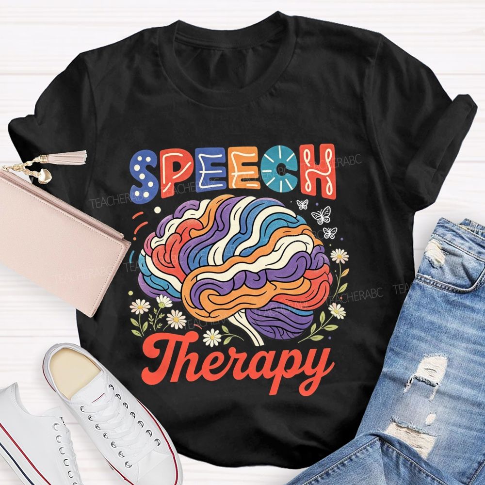 Speech Therapy Floral Brain Butterfly Teacher T-shirt