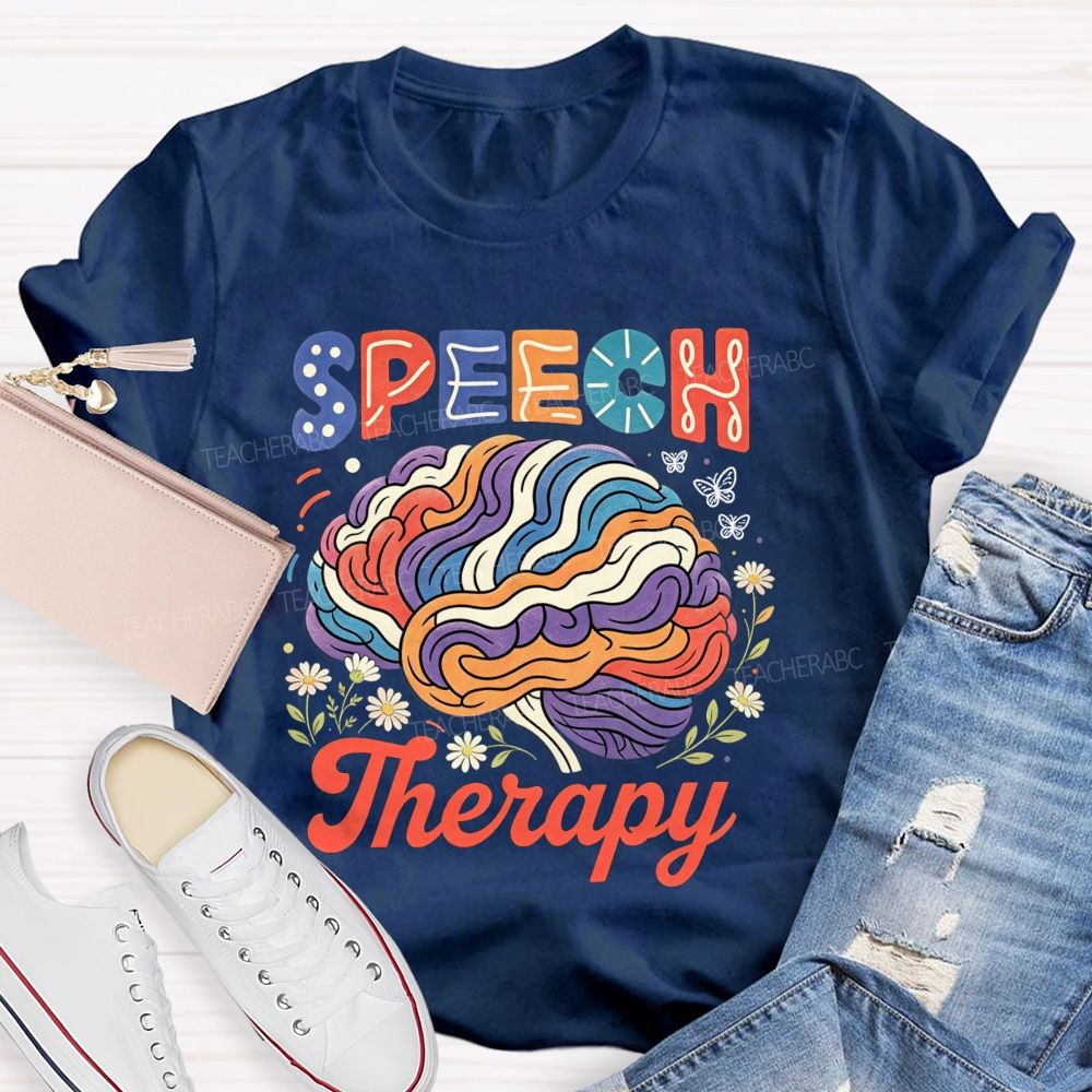 Speech Therapy Floral Brain Butterfly Teacher T-shirt