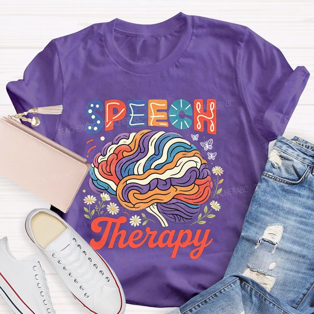 Speech Therapy Floral Brain Butterfly Teacher T-shirt