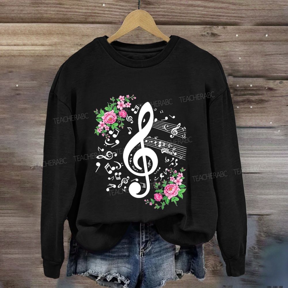 Floral Treble Clef Pink Roses Music Note Music Teacher Sweatshirt