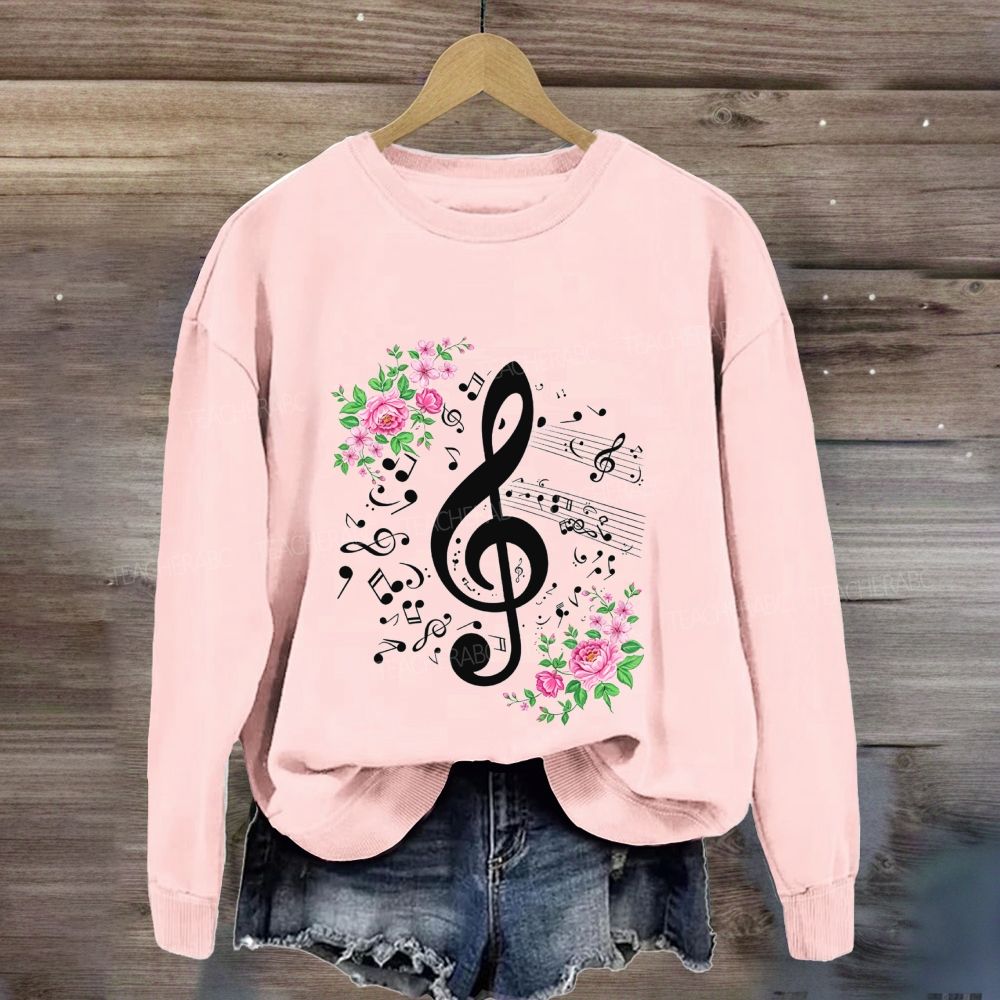 Floral Treble Clef Pink Roses Music Note Music Teacher Sweatshirt
