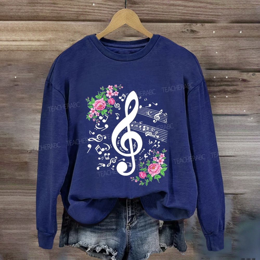 Floral Treble Clef Pink Roses Music Note Music Teacher Sweatshirt