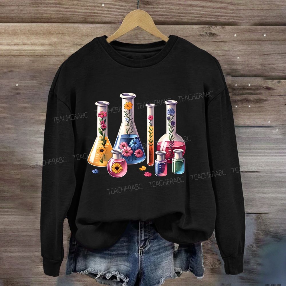 Floral Lab Glassware Wildflower Beaker Test Tube Science Teacher Sweatshirt