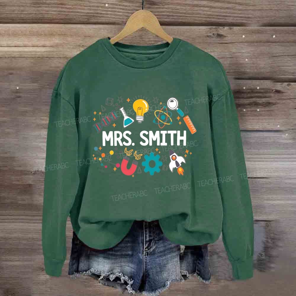Personalized Name Science Teacher Lab Gear Rocket Dna Lightbulb Sweatshirt