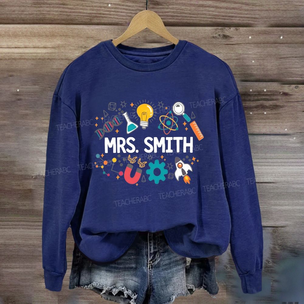 Personalized Name Science Teacher Lab Gear Rocket Dna Lightbulb Sweatshirt