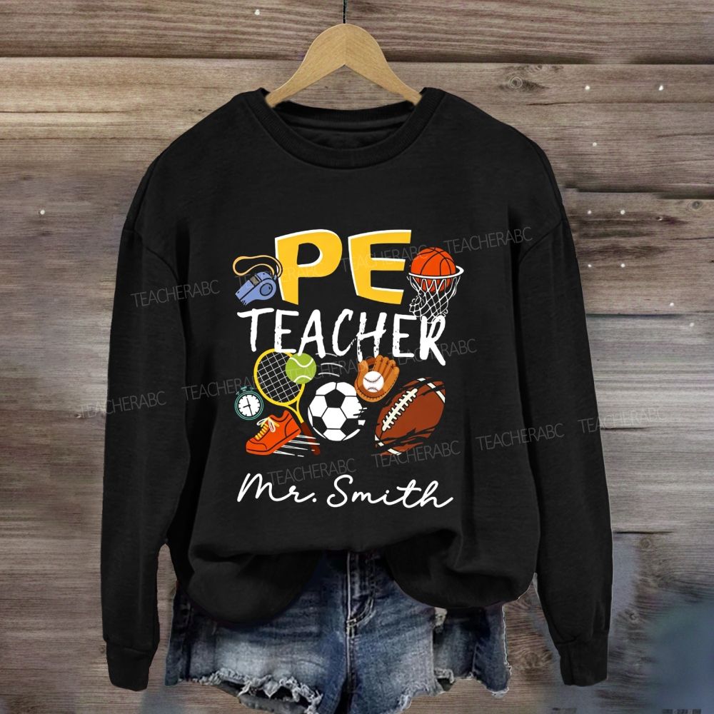 Personalized Name Pe Teacher Multi‑Sport Balls Sweatshirt