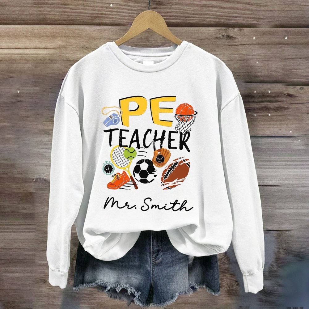 Personalized Name Pe Teacher Multi‑Sport Balls Sweatshirt