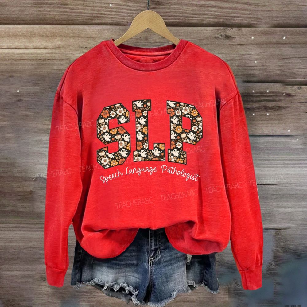 Slp Speech Language Pathologist Fall Floral Ghost Halloween Sweatshirt