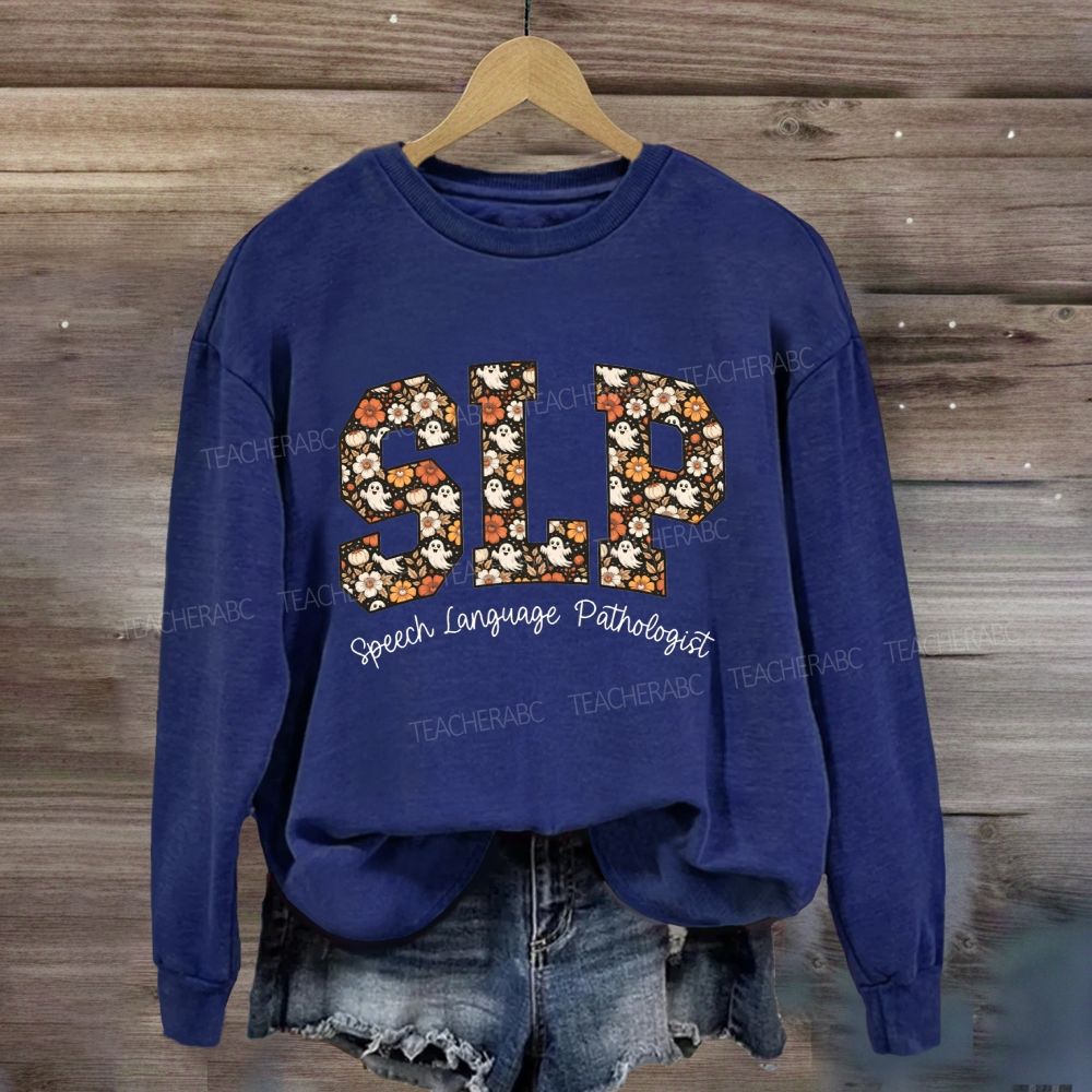 Slp Speech Language Pathologist Fall Floral Ghost Halloween Sweatshirt