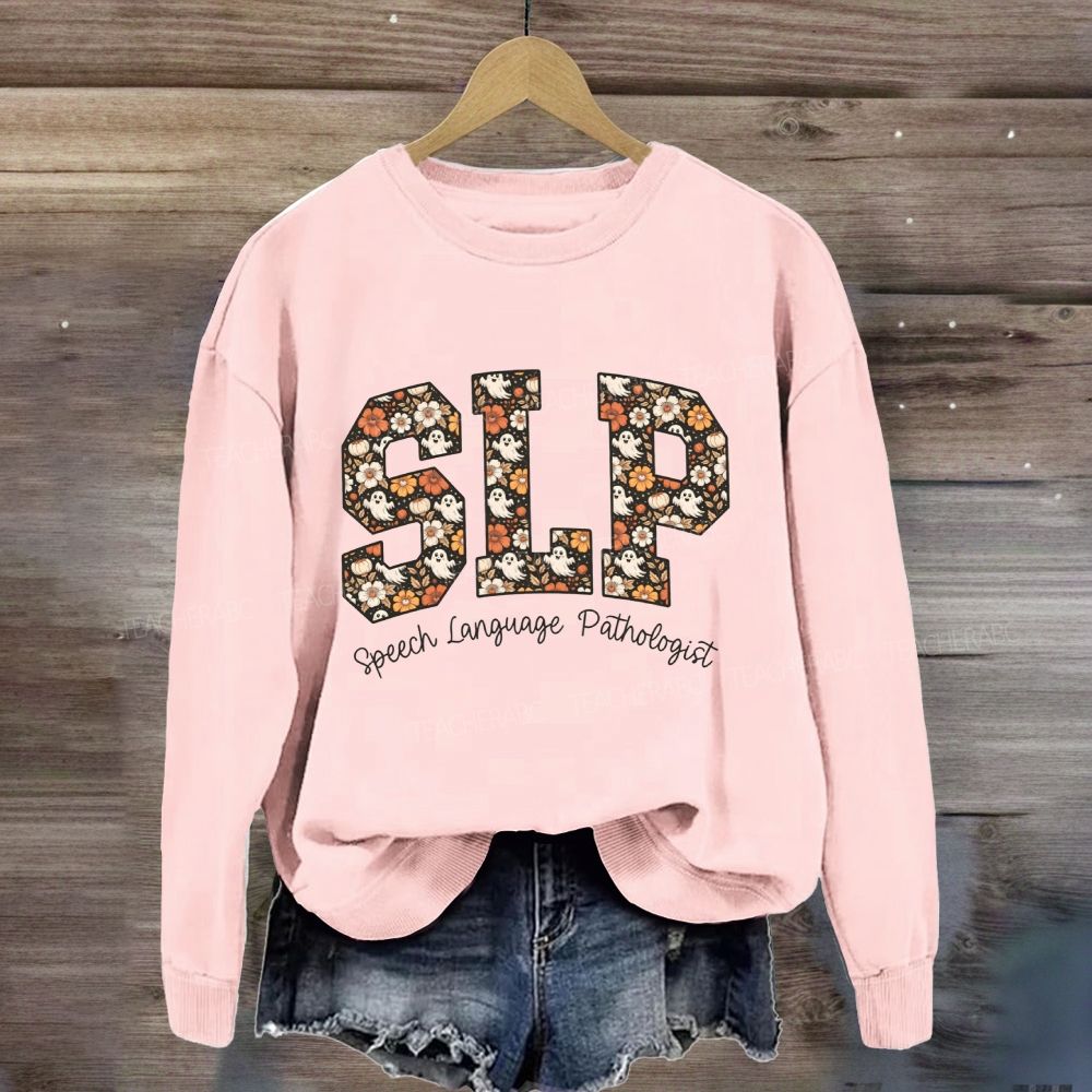 Slp Speech Language Pathologist Fall Floral Ghost Halloween Sweatshirt