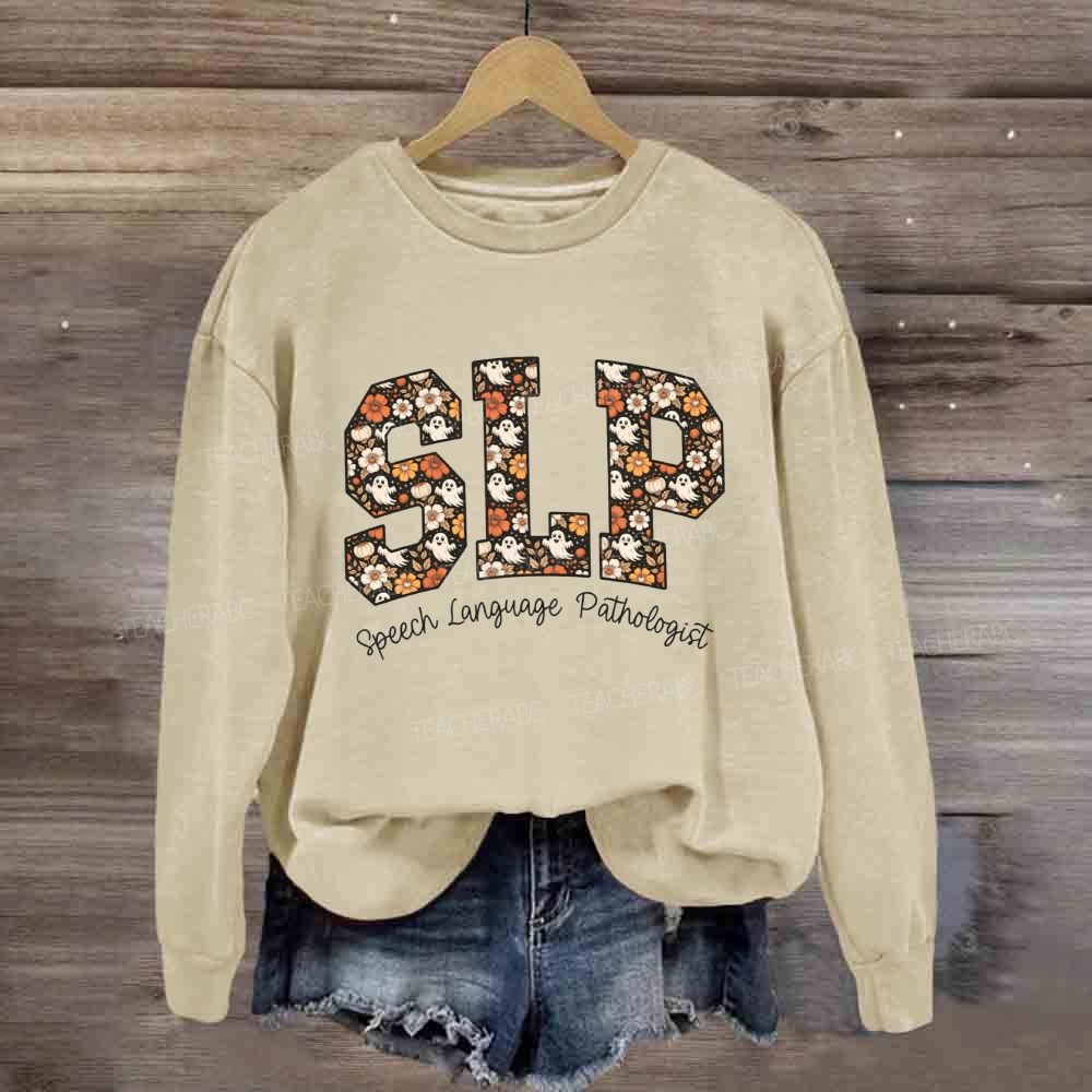 Slp Speech Language Pathologist Fall Floral Ghost Halloween Sweatshirt