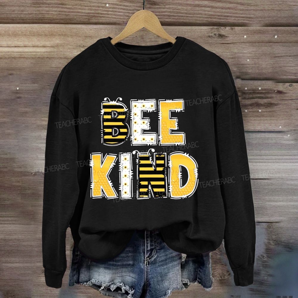 Bee Kind Doodle Bee Pattern Letter Sweatshirt