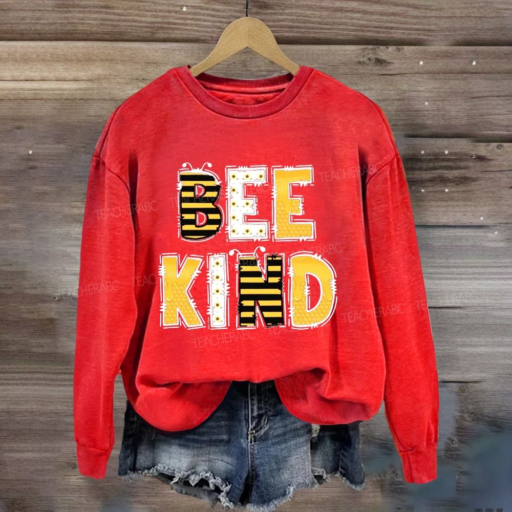 Bee Kind Doodle Bee Pattern Letter Sweatshirt